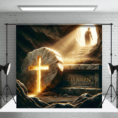 Lofaris Dark Stone Tomb Cross He Is Risen Easter Backdrop