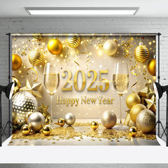 Lofaris Dazzling Golden Beer Ribbon Happy New Year Backdrop