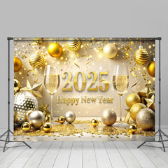 Lofaris Dazzling Golden Beer Ribbon Happy New Year Backdrop