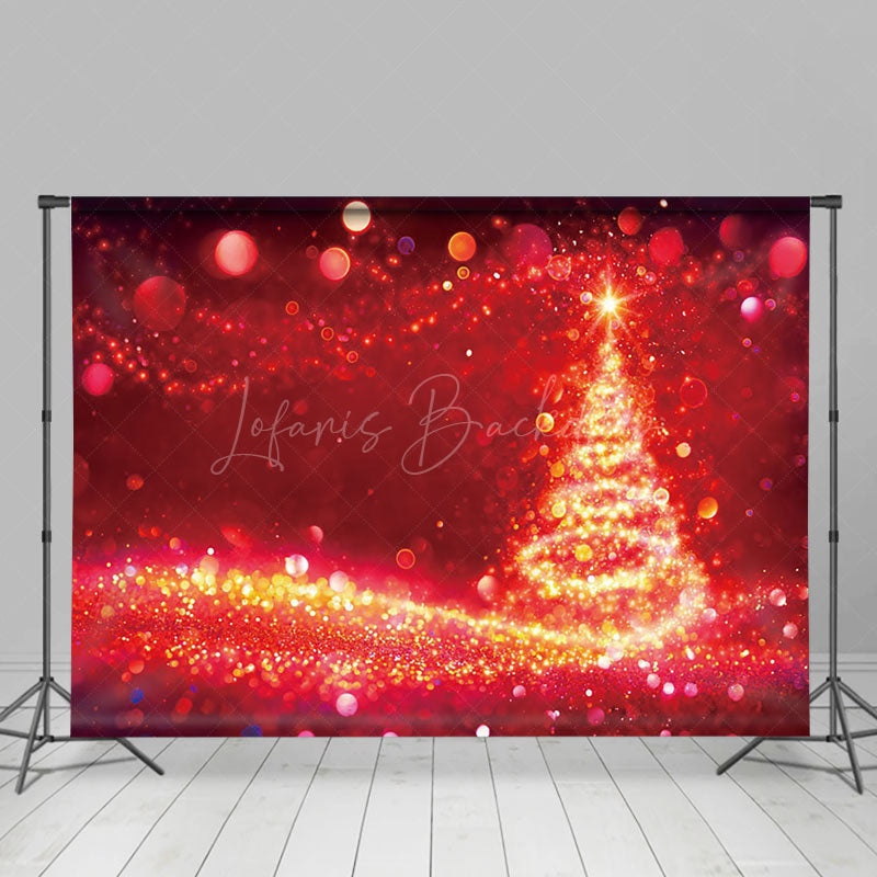 Lofaris Dazzling Red Gold Bokeh Christmas Tree Star Backdrop