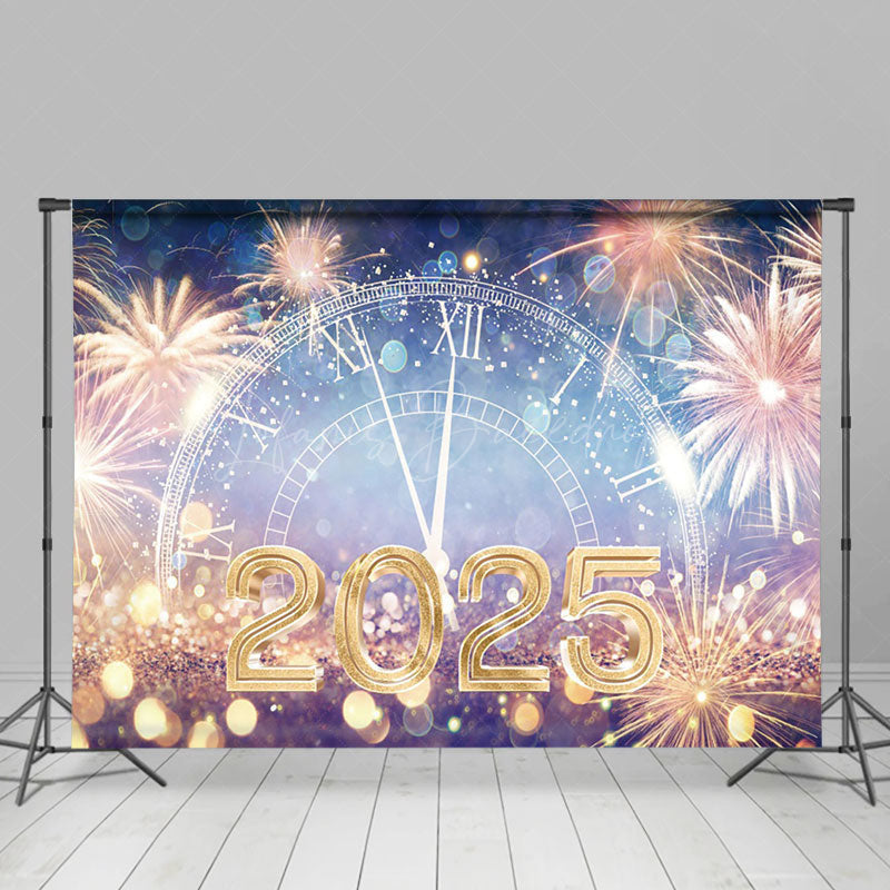 Lofaris Dazzling Sparks 2025 Clock Bokeh New Year Backdrop