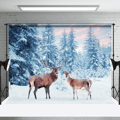 Lofaris Deer Elk Winter Forest Natural Photography Backdrop