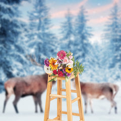 Lofaris Deer Elk Winter Forest Natural Photography Backdrop