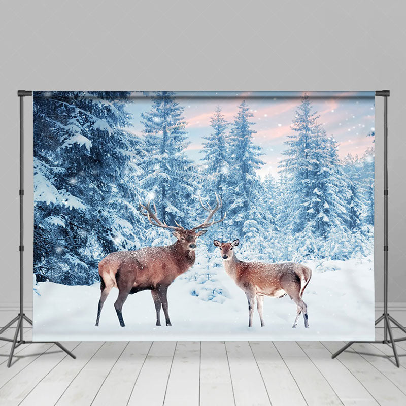 Lofaris Deer Elk Winter Forest Natural Photography Backdrop