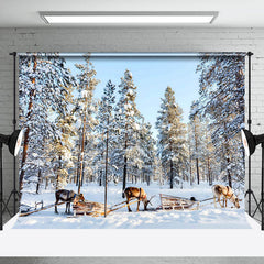 Lofaris Deer Pulling Sled Winter Forest Photography Backdrop