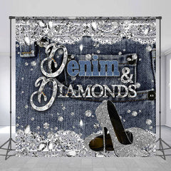 Lofaris Denim Diamonds Glitter Custom Name Birthday Backdrop