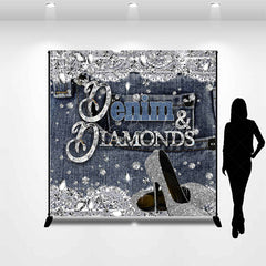 Lofaris Denim Diamonds Glitter Custom Name Birthday Backdrop