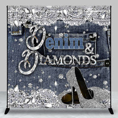 Lofaris Denim Diamonds Glitter Custom Name Birthday Backdrop