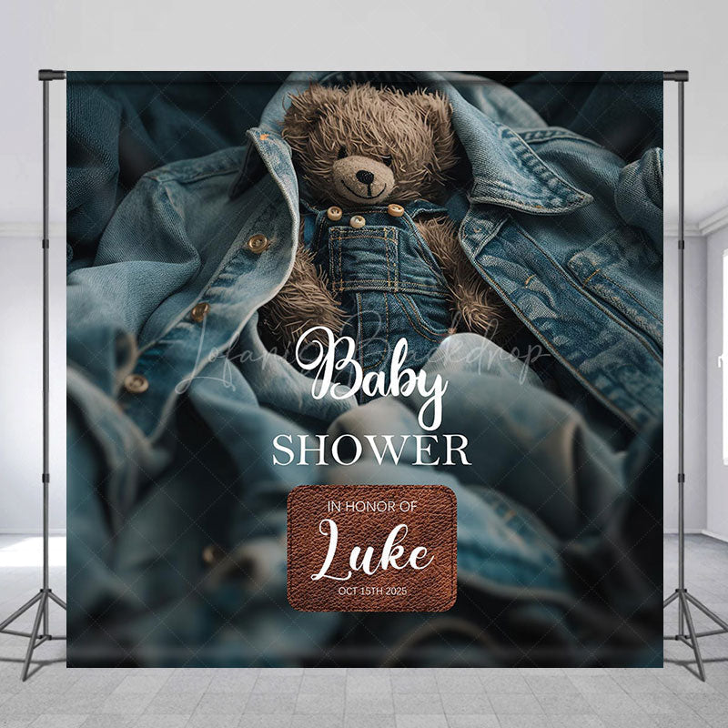 Lofaris Denim Jacket Bear Custom Name Baby Shower Backdrop