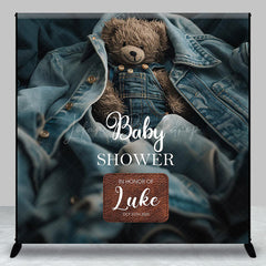 Lofaris Denim Jacket Bear Custom Name Baby Shower Backdrop