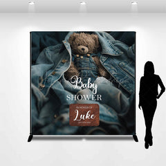 Lofaris Denim Jacket Bear Custom Name Baby Shower Backdrop