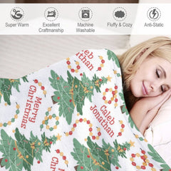 Lofaris Dense Christmas Trees Personalized Name Blanket