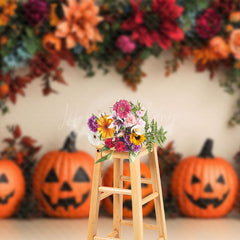 Lofaris Dense Floral Leaves Pumpkin Halloween Photo Backdrop