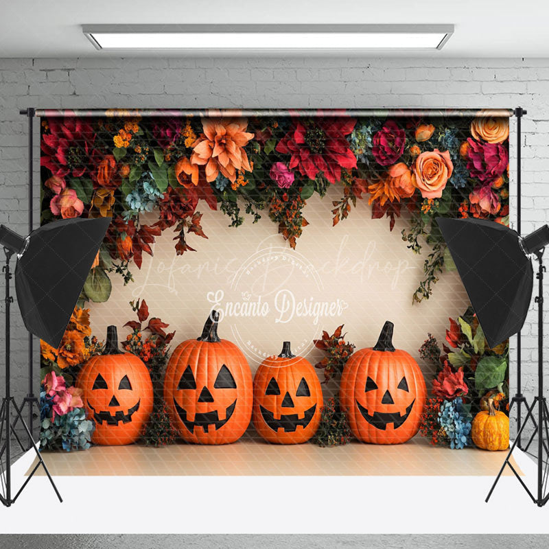 Lofaris Dense Floral Leaves Pumpkin Halloween Photo Backdrop