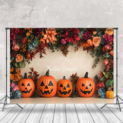 Lofaris Dense Floral Leaves Pumpkin Halloween Photo Backdrop