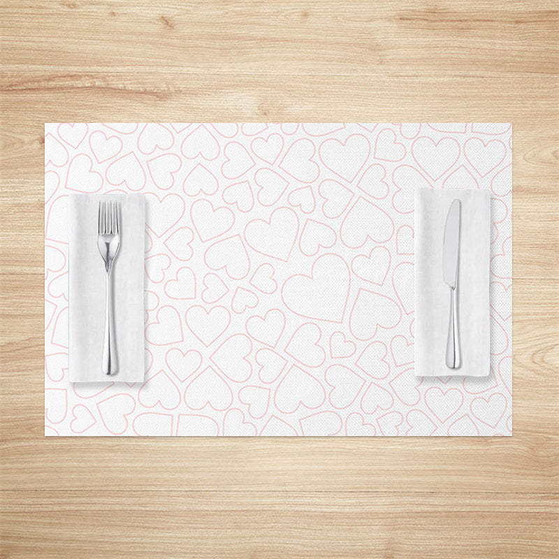 Lofaris Dense Pink Line Love Hearts White Set Of 4 Placemats