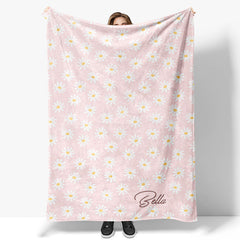 Lofaris Dense Pink White Daisy Floral Custom Name Blanket