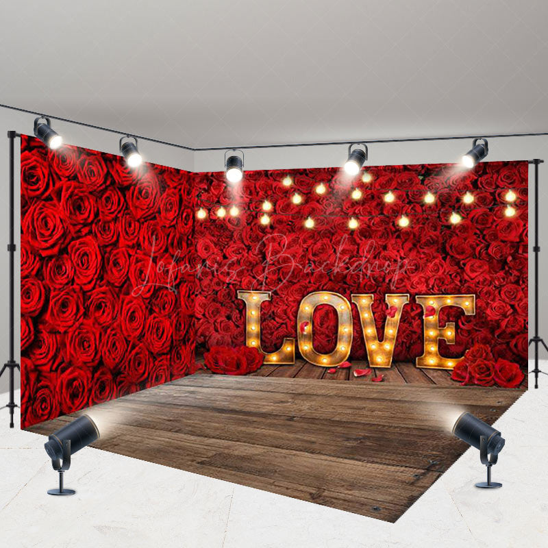 Lofaris Dense Red Rose Love Valentines Day Room Set Backdrop