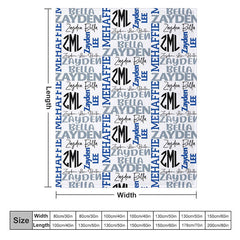 Lofaris Dense Repeated Blue Grey Custom Family Name Blanket