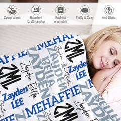 Lofaris Dense Repeated Blue Grey Custom Family Name Blanket