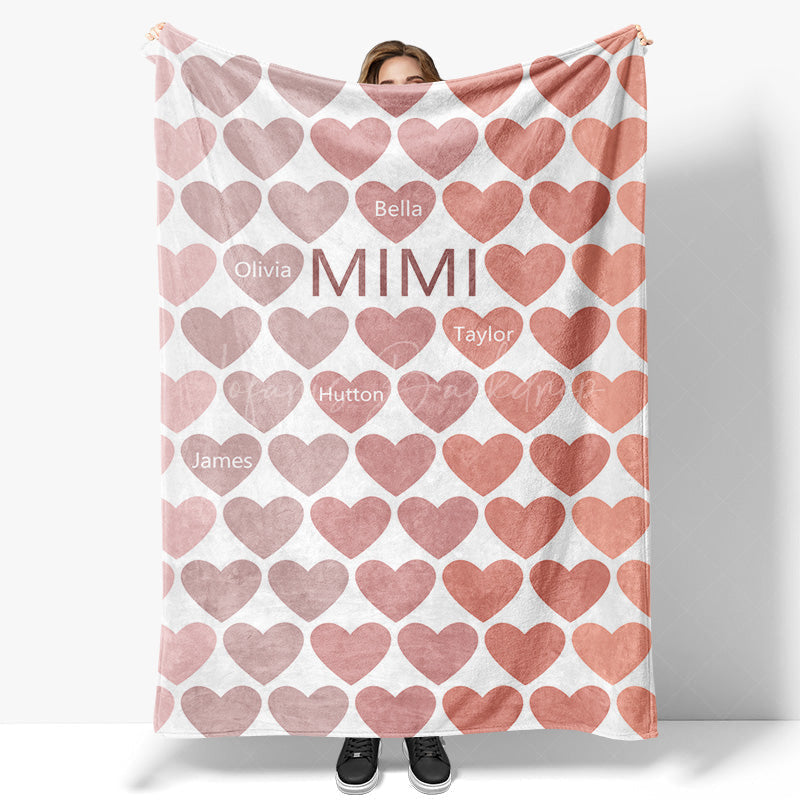 Lofaris Dense Romantic Pink Heart Custom Family Name Blanket