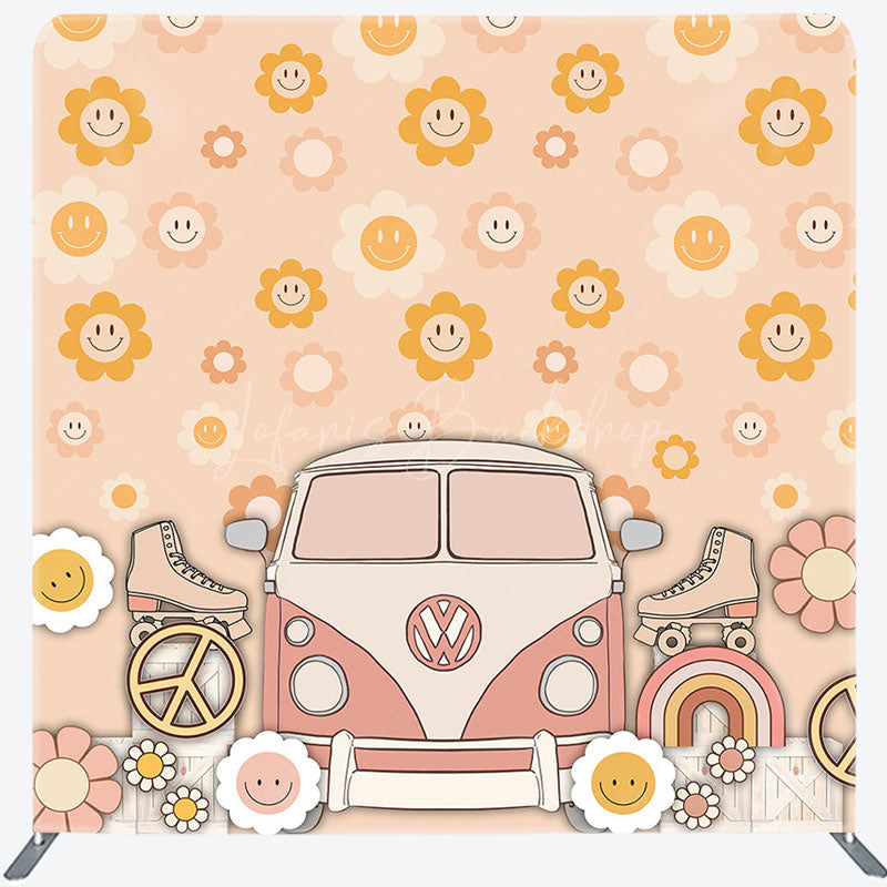 Lofaris Dense Sun Floral Groovy Car Tension Fabric Backdrop