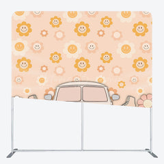 Lofaris Dense Sun Floral Groovy Car Tension Fabric Backdrop