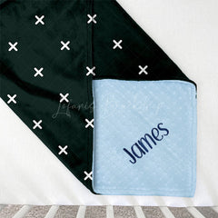 Lofaris Dense White Fork Print Navy Green Minky Baby Blanket