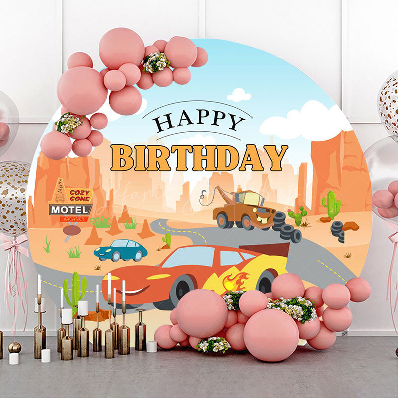 Lofaris Desert Buggy Road Mountain Round Birthday Backdrop