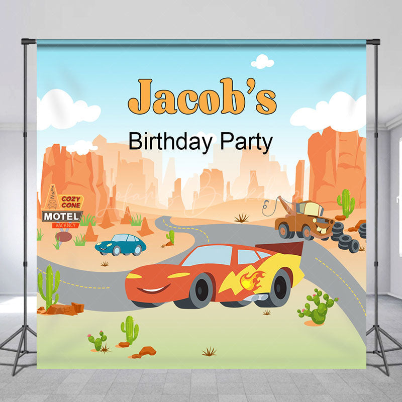 Lofaris Desert Road Car Custom Name Birthday Party Backdrop