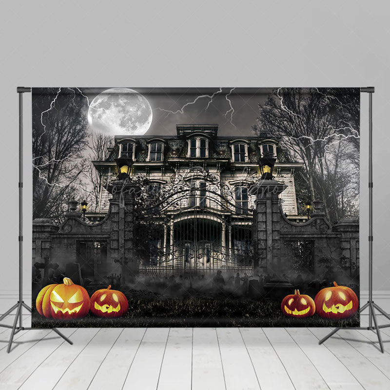 Lofaris Desolate Manor Night Lightning Halloween Backdrop