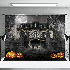 Lofaris Desolate Manor Night Lightning Halloween Backdrop