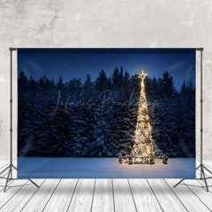 Lofaris Dim Light Christmas Trees Forest Winter Backdrop