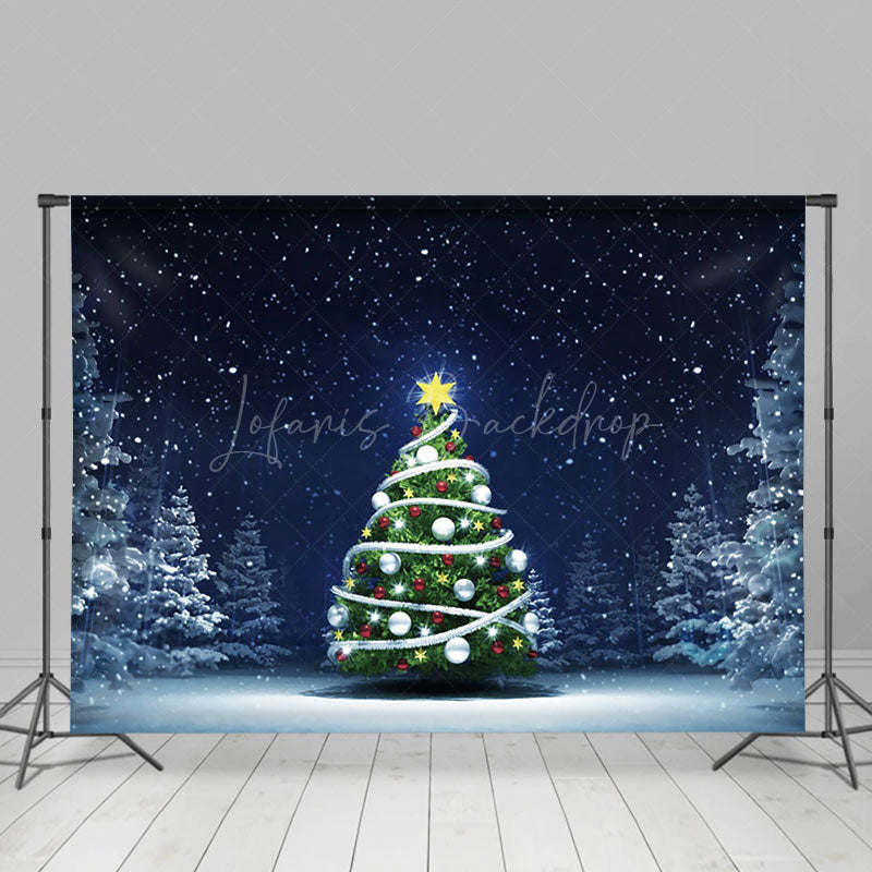 Lofaris Dim Light Snow Star White Christmas Tree Backdrop