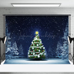 Lofaris Dim Light Snow Star White Christmas Tree Backdrop