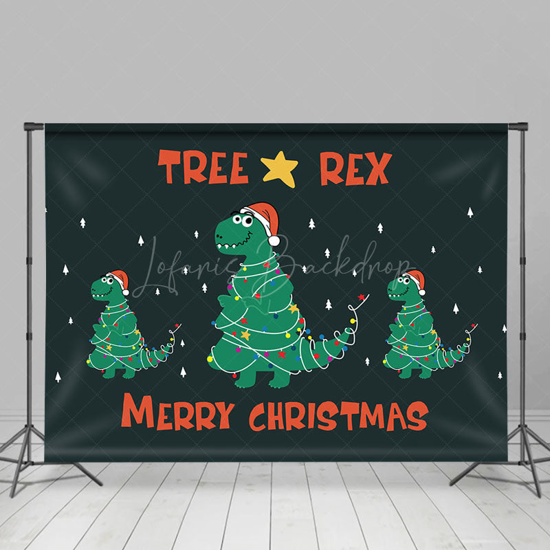 Lofaris Dinosaur Green Tree Res Merry Christmas Backdrop