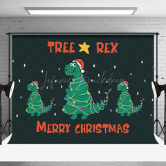 Lofaris Dinosaur Green Tree Res Merry Christmas Backdrop