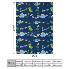 Lofaris Dinosaurs Floral Dark Blue Personalized Name Blanket