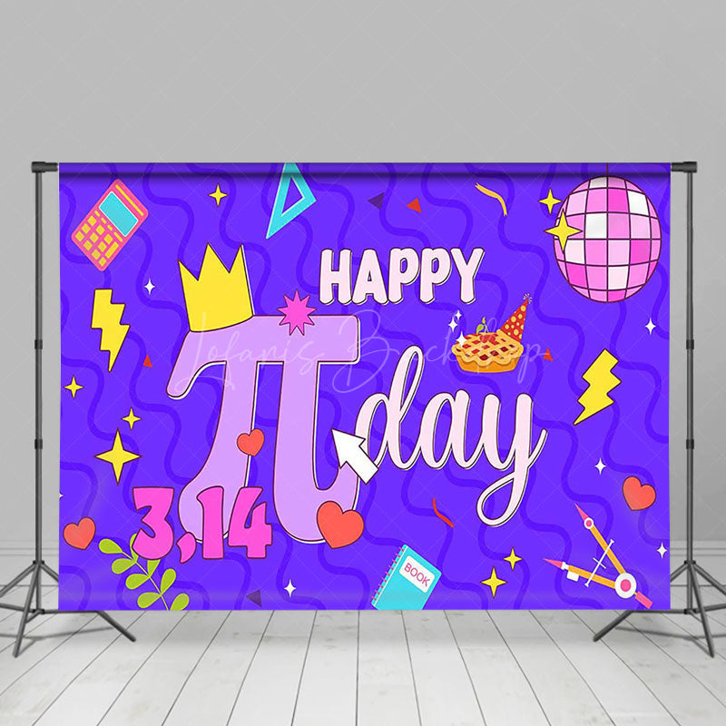 Lofaris Disco Ball Purple Blue Lines Happy Pi Day Backdrop