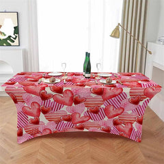 Lofaris Dot Stripe Heart Valentines Day Stretch Table Cover