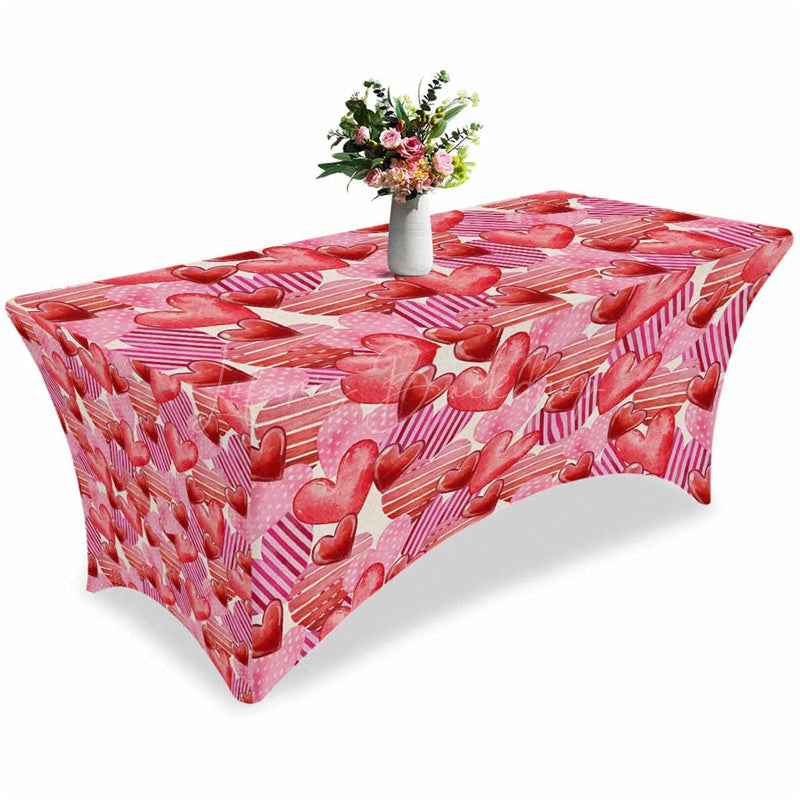 Lofaris Dot Stripe Heart Valentines Day Stretch Table Cover