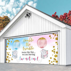 Lofaris Double The Trouble Baby Shower Garage Door Banner