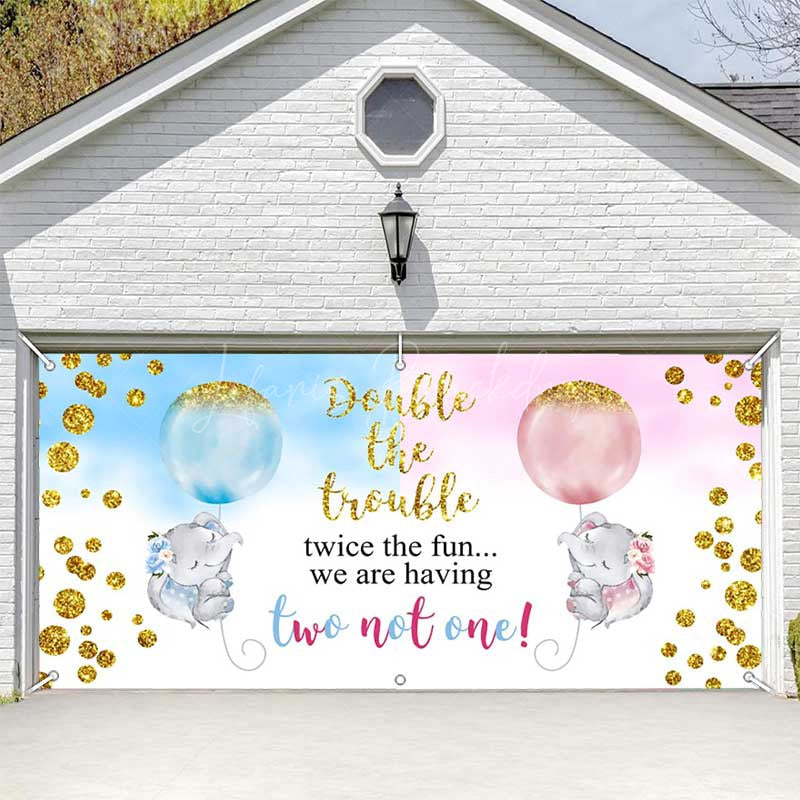 Lofaris Double The Trouble Baby Shower Garage Door Banner