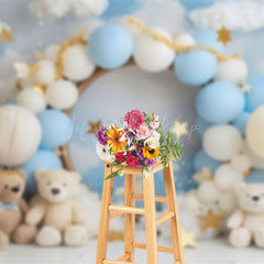 Lofaris Dreamy Blue White Balloon Cloud Teddy Bear Backdrop