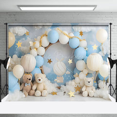 Lofaris Dreamy Blue White Balloon Cloud Teddy Bear Backdrop