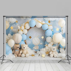 Lofaris Dreamy Blue White Balloon Cloud Teddy Bear Backdrop