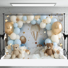 Lofaris Dreamy Blue White Balloon Sky Teddy Bear Backdrop