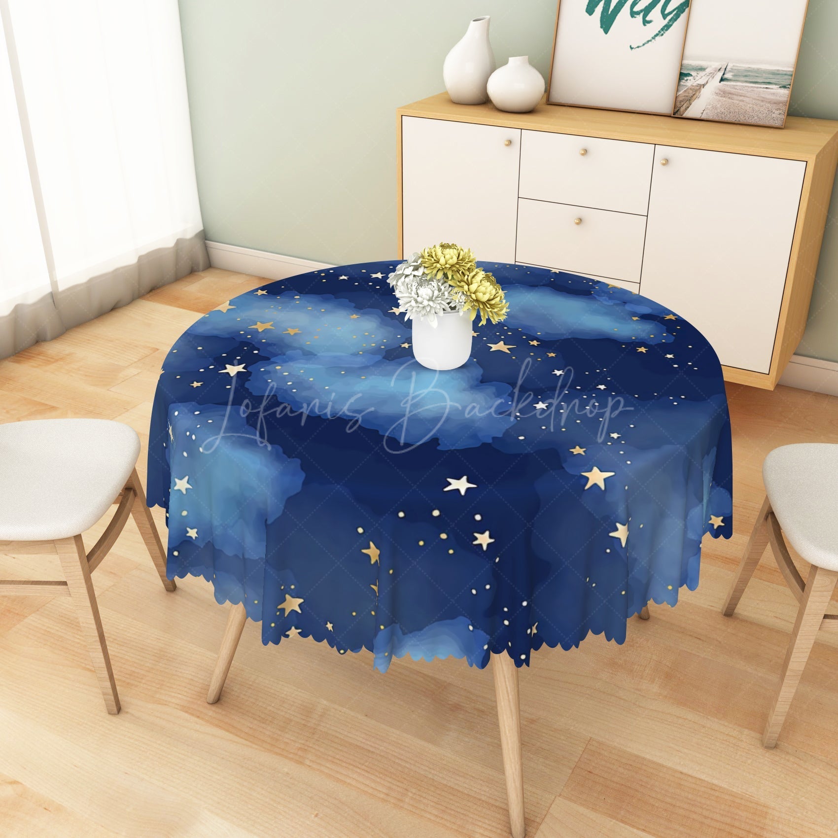 Lofaris Dreamy Night Sky Giant Moon Starry Rectangle Tablecloth