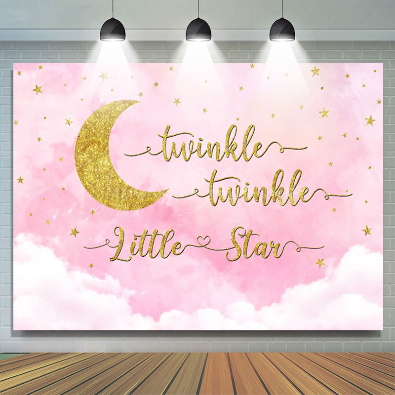 Lofaris Dreamy Pink Golden Moon Twinkle Baby Shower Backdrop