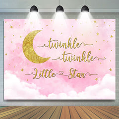 Lofaris Dreamy Pink Golden Moon Twinkle Baby Shower Backdrop